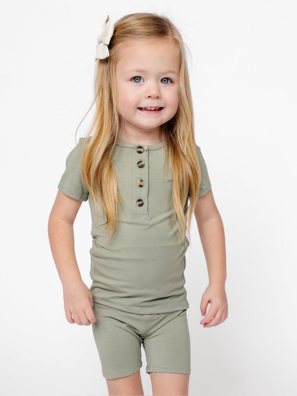 Lou Lou & Company Short Sleeve Henley Top in Sage